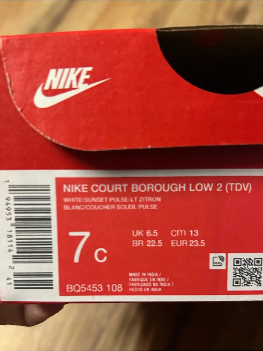 Nike Court Borough Low 2 (TDV) Toddlers 7c In White/Sunset Pulse
